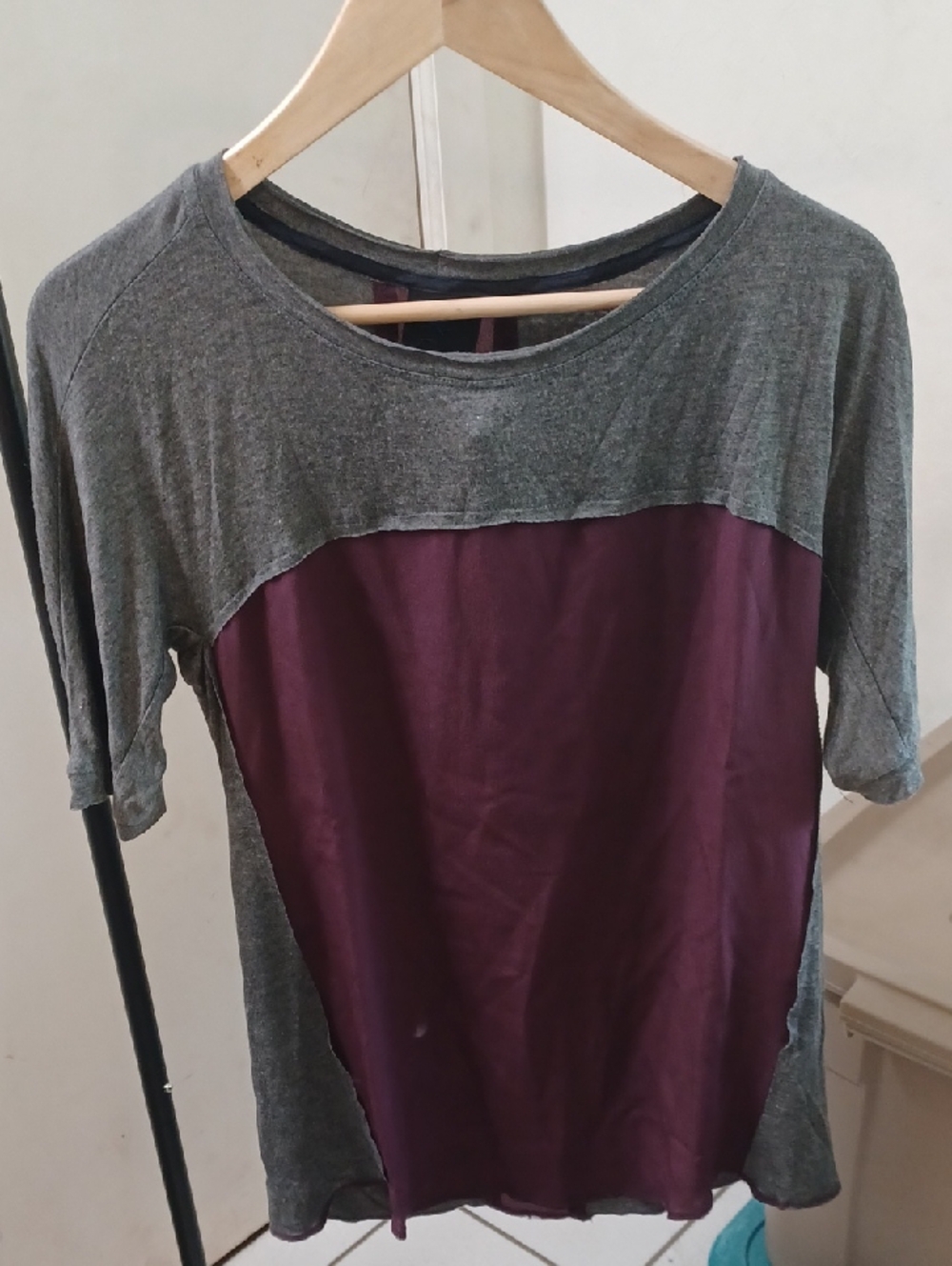 dolan Charcoal and Plum Colorblock Short Sleeve Tee